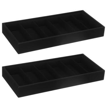 Imagem de KHZSPP Bandeja organizadora de 2 peças, bandeja organizadora de óculos de flanela com 6 grades, estojo de exibição empilhável para mulheres, organizador de joias, suporte de relógio para mesa (preto)