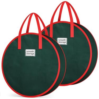 Imagem de Criusia Recipiente de armazenamento de guirlandas, pacote com 2 sacos de armazenamento de guirlanda de Natal com alça resistente, zíper bidirecional, caixa organizadora de guirlanda durável para