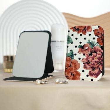 Imagem de Espelho de maquiagem portátil série floral de pintura a óleo, mini espelho de maquiagem portátil dobrável, espelho de contorno quadrado portátil vertical, adequado para todos em várias ocasiões