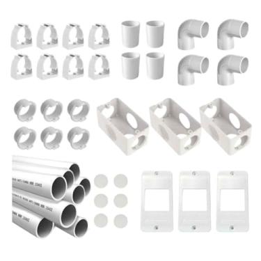 Imagem de Kit Instalação Elétrica Aparente 36 Peças, PVC Anti-Chamas 3/4", Eletrodutos Abraçadeiras Adaptadores Joelhos Caixas 5 Entradas (Branco)