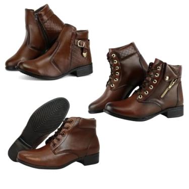 Imagem de Bota Feminina Cano Curto Sem Salto Kit 3 botas couro ecológico (Café, 39, BR, Adulto, Numérico, M, 40)