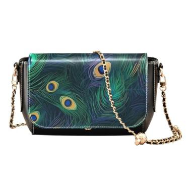 Imagem de GAIGEO Libélula em guirlanda turquesa em bolsa transversal preta com bolso, bolsas tiracolo femininas de couro, Penas coloridas de pavão, One Size