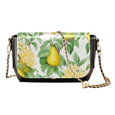 Imagem de Peônias em um verde bolsas transversais de couro femininas, bolsas transversais de couro para mulheres, bolsas de ombro com compartimentos, Peras frescas de ameixa - 1, One Size