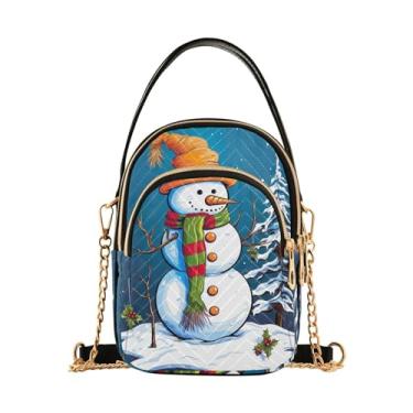 Imagem de GAIGEO Pintura de praia com flores cor-de-rosa 、 bolsas femininas transversais pequenas, bolsas transversais ajustáveis para mulheres, Boneco de neve com uma árvore e cachecol-1, One Size