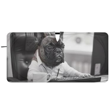Imagem de Toldo de sol personalizado engraçado buldogue francês para para-brisa de carro bonito dobrável persianas de janela de carro para-brisa frontal floral animal, 81 cm x 157 cm