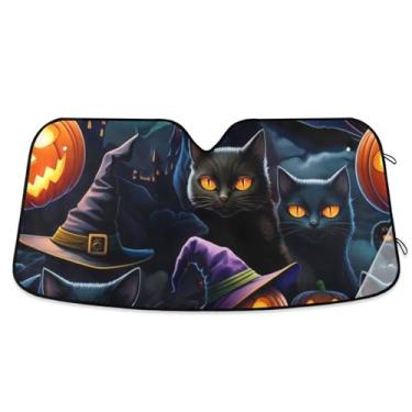 Imagem de Halloween Black Cats Pumpkin Custom Car Sun Shade Para-brisa Engraçado Retrátil Dobrável Janela Carro Para-brisa Frontal Floral Animal L, 144.8 cm x 80.0 cm