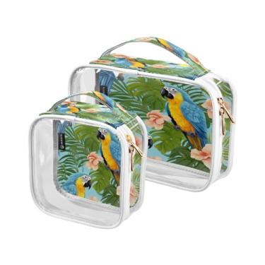 Imagem de GAIGEO Conjunto de bolsas de maquiagem transparentes para cães pug em cores arco-íris, bolsa de higiene pessoal de viagem, acessórios de viagem cosméticos, pacote com 2, Folhas de samambaias e