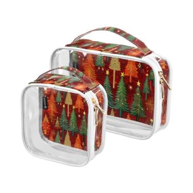 Imagem de GAIGEO Conjunto de sacolas de higiene pessoal transparentes de Natal com estrelas e árvores, bolsa transparente com zíper, bolsas de acessórios de viagem, pacote com 2, Natal com estrelas e árvores