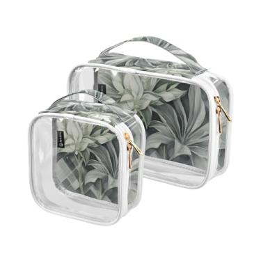Imagem de GAIGEO Conjunto de 2 bolsas de maquiagem transparentes vintage primavera borboletas e flores, bolsa transparente de tolietry para viagem, Orquídea verde aquarela, one size