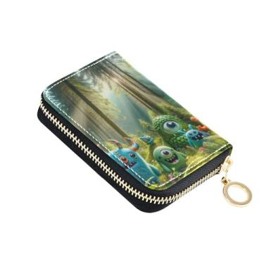 Imagem de Carteira feminina à prova de digitalização com zíper ao redor do porta-cartão de crédito bloqueio RFID floresta verde monstros quadrinhos carteira masculina com bolso para moedas