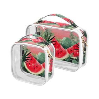 Imagem de GAIGEO Cara de lanternas de Halloween em uma bolsa preta transparente de viagem, sacos de viagem de plástico transparente com zíper, pacote com 2, Folhas de melancia e palmeira-1, one size