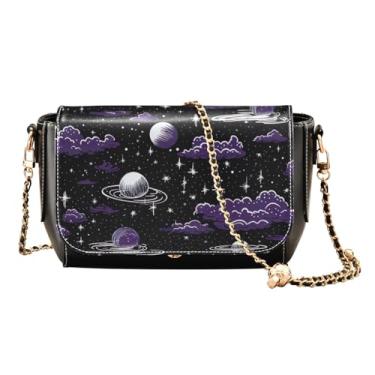 Imagem de Girassol em uma bolsa tiracolo amarela com bolso, bolsa de ombro de couro transversal, bolsas transversais de couro para mulheres, Espaço com céu preto - 1, One Size