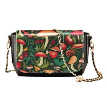 Imagem de Bolsas de ombro femininas pretas com cogumelos e plantas, bolsas de couro transversais para mulheres, Design de pizza com cogumelos - 3, One Size
