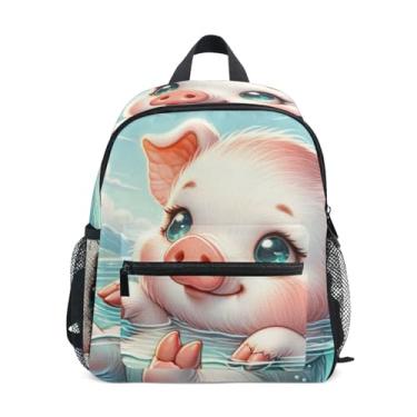 Imagem de GAIGEO Cute Pig Animal Print Kids Small Backpack 10x4x12 In, Toddler Girls Backpack with Water Bottle Pockets, Whistle Buckle
