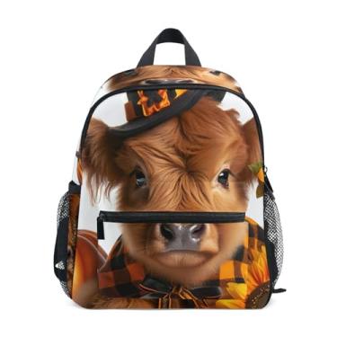 Imagem de GAIGEO Highland Cow Cattle Halloween Backpack for Baby with Whistle, Adjustable Chest Strap, Toddler Boy Backpack Lightweight & Compact for Ages 3-8