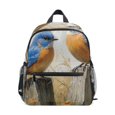 Imagem de Bluebirds Wooden Floral Simple Modern Toddler Backpack Girl Backpack with Front Pocket, Safety Whistle for Ages 3-8