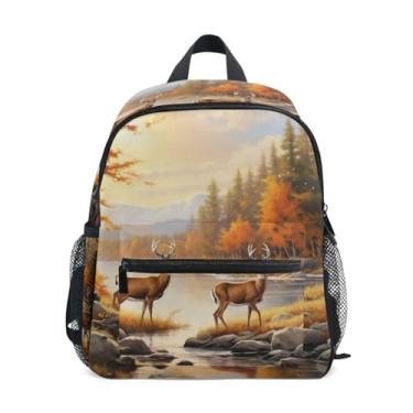 Imagem de GAIGEO Landscape Painting Deer Child Backpack, 10x4x12 In, Girls Backpack Includes Water Bottle Pockets, Whistle Clip for Safety