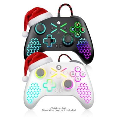 Imagem de Dinosoo Wired RGB Controller for X-box One Series X|S & PC, Turbo, Macro Function, 4 Vibration Motors, 3.5mm Audio Jack - Black White