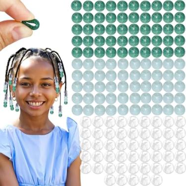 Imagem de 150 peças de contas de cabelo de silicone com glitter para mulheres e meninas, contas de pônei coloridas macias a granel para crianças, meninas, mulheres, acessórios de cabelo para tranças (verde)