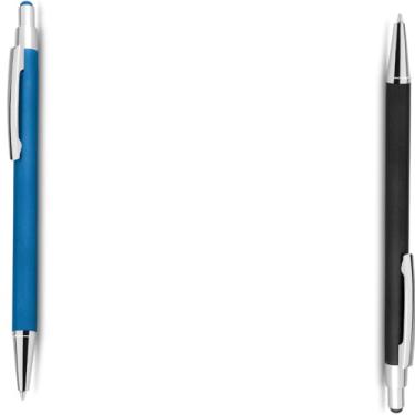 Imagem de Caneta esferográfica de metal escrita em azul, com ponta touch com corpo emborrachado Anotações modernas (Azul e Verde;)