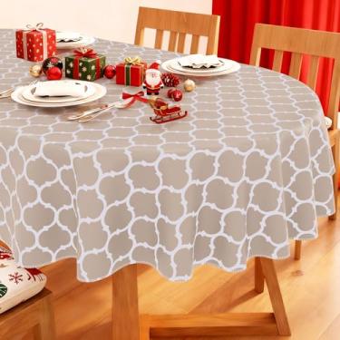 Imagem de Smiry Toalha de mesa oval, toalhas de mesa de vinil à prova d'água com forro de flanela para mesas ovais, toalha de mesa de plástico à prova de derramamento para jantar, acampamento, interior e