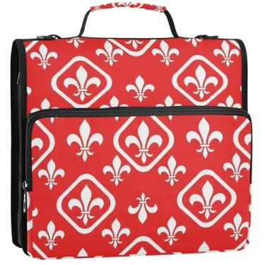 Imagem de Documento 3 fichários anel D 1,5 polegada branco flor de lis vermelho brilhante organizador de fichário portfólio e estojo suporte de pasta de anel bolsa de fichário ensino médio com alça 34,5 x 31,5