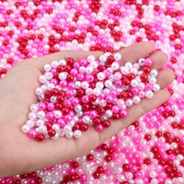 Imagem de DUQGUHO Contas de dia dos namorados de 6 mm para pulseira, kit de decoração de festa com contas vermelhas rosa e brancas, pérolas de plástico para dia dos namorados para fazer joias, artesanato, 500