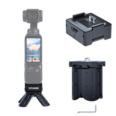 Imagem de YETAMKR Kit de mini tripé de liberação rápida de alumínio para DJI Osmo Pocket 3, Tipo-C Porta de carregamento de porta completa Base adaptador para bolso 3 acessórios com orifício de parafuso de 1/4