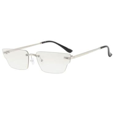 Imagem de Óculos de Sol Pequenos com Armação de Metal, Sem Aro, Proteção UV400, para Esportes ao Ar Livre, Corrida e Ciclismo, Prata