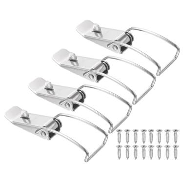 Imagem de PATIKIL 4 peças de trava com mola de aço inoxidável, trava de ferrolho de fixação de 11,7 cm com orifício de montagem e parafusos para caixa de madeira de celeiro de porta de armário