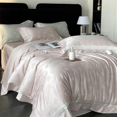Imagem de Jogo de cama de algodão macio e sedoso com estampa de borboletas e flores em jacquard, capa de edredom, cor 1, tamanho King (220x240cm), 4 peças.