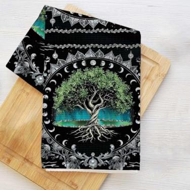Imagem de Toalhas de cozinha da natureza floresta, panos de prato de árvore da vida para lavar pratos de cozinha, toalha de mão para casa de banho, toalha de chá decorativa de microfibra macia, presentes de