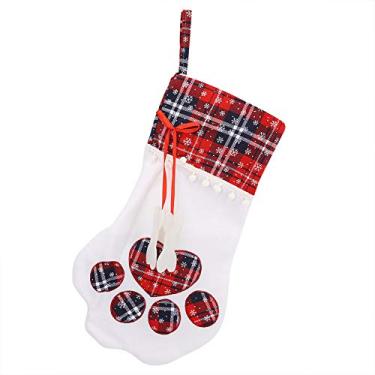 Imagem de ZJchao Meia de Natal para Animais de Estimação, Decoração de Suspensão de Pano de Grande Capacidade Com Padrão de Pata de Animal de Estimação, para Lareira de árvore de Natal,