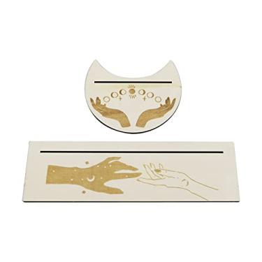Imagem de 2UN Suporte de Cartas Tarot Madeira Formato Retangular Porta-cartões para Ferramentas Divinação Bruxa Decoração Altar Exibição Bruxaria