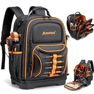 Imagem de Mochila de ferramentas resistente para homens e mulheres, mochila de ferramentas HVAC, bolsa de ferramentas com compartimento para laptop, base moldada à prova d'água, 1680D, bolso multiuso durável