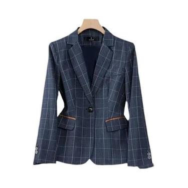 Imagem de Conjunto De Calça E Blazer Feminino Estilo Britânico Em Xadrez Damasco