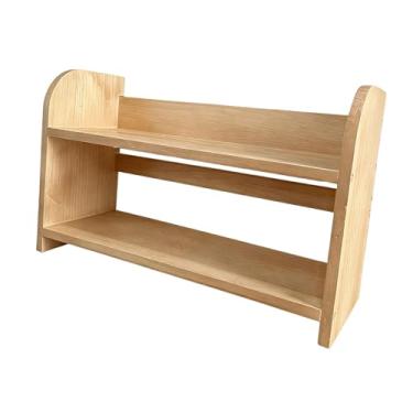 Imagem de DimyFew Organizador de mesa de madeira com suporte para canecas, prateleira de escritório e expositor para copa, Cor de Madeira