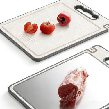 Imagem de Tábua de Corte Dupla Face Aço Inoxidável 304 - Antimofo, Antibacteriano, Ferramenta de Cozinha para Carnes, Vegetais, Queijos, Alimentos Crus e Cozidos