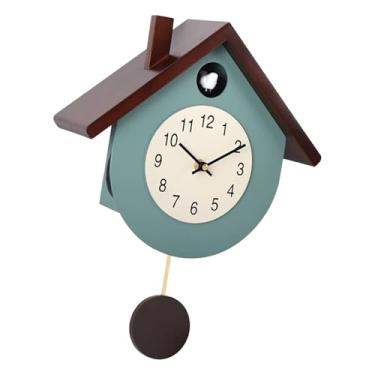Imagem de Generic Relógio de parede de madeira com carrilhão, pêndulo e volume ajustável, com numerais arábicos, ideal para quarto de bebê, escritório e sala de jantar, Azul
