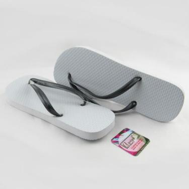 Imagem de 10 pares de chinelos de borrachas tipo Havaiana, Branco, Tira preta, 4