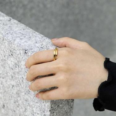Imagem de 1 anel aberto elegante e minimalista de aço inoxidável com um design geométrico de letras, adequado para uso diário ou encontros