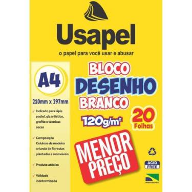 Imagem de Bloco Técnico sem Margem Usapel Desenho A4 120G 20 Folhas Pacote com 5