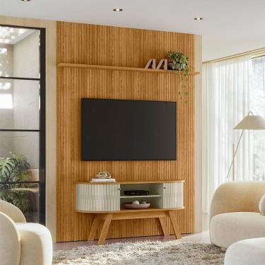 Imagem de Painel Tv 65 Pol 179cm Ripado Valen E Rack Bancada Rylan M20 - D'rossi Cor Cumaru(fosco)/opala(brilho)