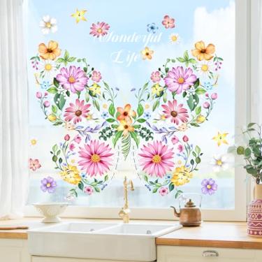 Imagem de Supzone Decalques coloridos para janela de borboleta, decalques de janela dupla face, flores silvestres, primavera, verão, adesivos de espelho para portas de vidro anticolisão para decoração de festa