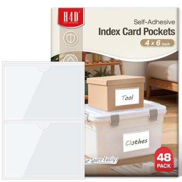 Imagem de H4D Pacote com 48 bolsos adesivos transparentes para cartão 10 x 15 cm, suporte de etiquetas removíveis para caixas de armazenamento, caixas de livros, fotos