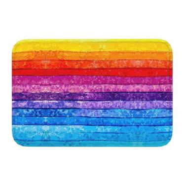 Imagem de Jbofyee Tapete de banho arco-íris pintado 61 x 40 cm antiderrapante microfibra macia tapete de banheiro lavável tapete de entrada colorido listrado decoração para banheira, chuveiro chão