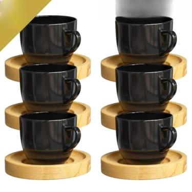 Imagem de Xicara De Café Com Pires Kit De Xicaras Chá Porcelana Amarela 170ml(Preto)