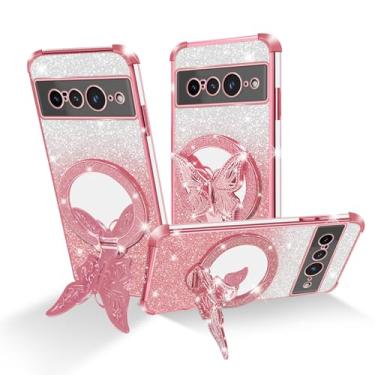 Imagem de Easyscen Capa para celular Google Pixel 7 Pro (6,7 polegadas), com suporte de borboleta e 4 cantos de airbag, capa protetora à prova de choque de luxo com glitter para mulheres - ouro rosa