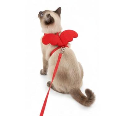 Imagem de Coleira Peitoral para Gatos e Pets Pequenos com Guia Asas de Anjo Ajustável (Vermelho)