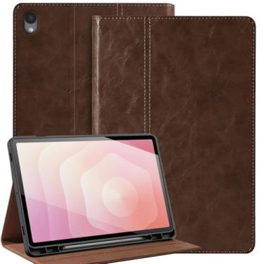 Imagem de Gexmil Capa de couro para Samsung Galaxy Tab S11 2025 de 11 polegadas com suporte para lápis, proteção à prova de choque com suporte ajustável, capa para tablet inteligente premium, marrom escuro